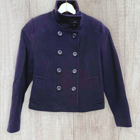 Hobbs Made in England Navy Wool Blend Cropped Pea Coat Jacket Women’s Size 6 - Picture 8 of 11